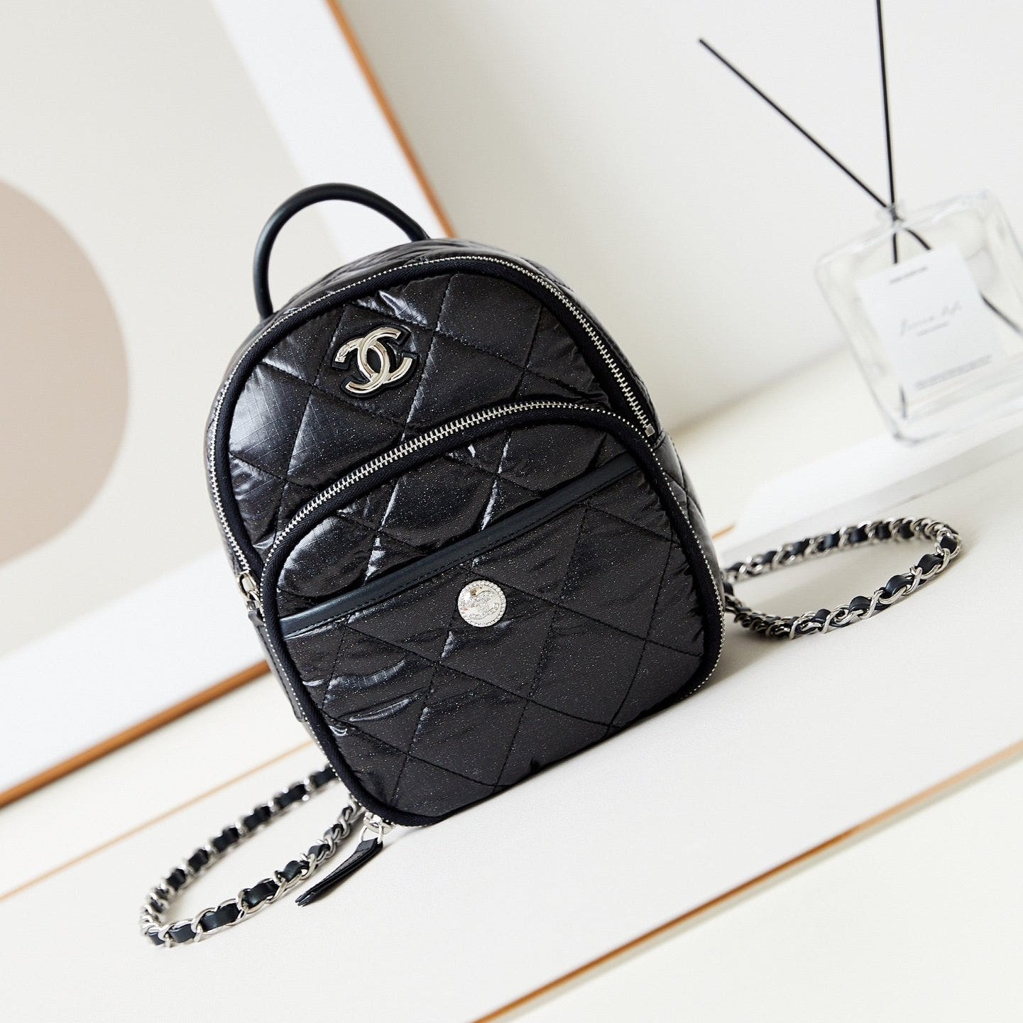 BACKPACK 22 IN BLACK FABRIC SILVER HARDWARE mysite