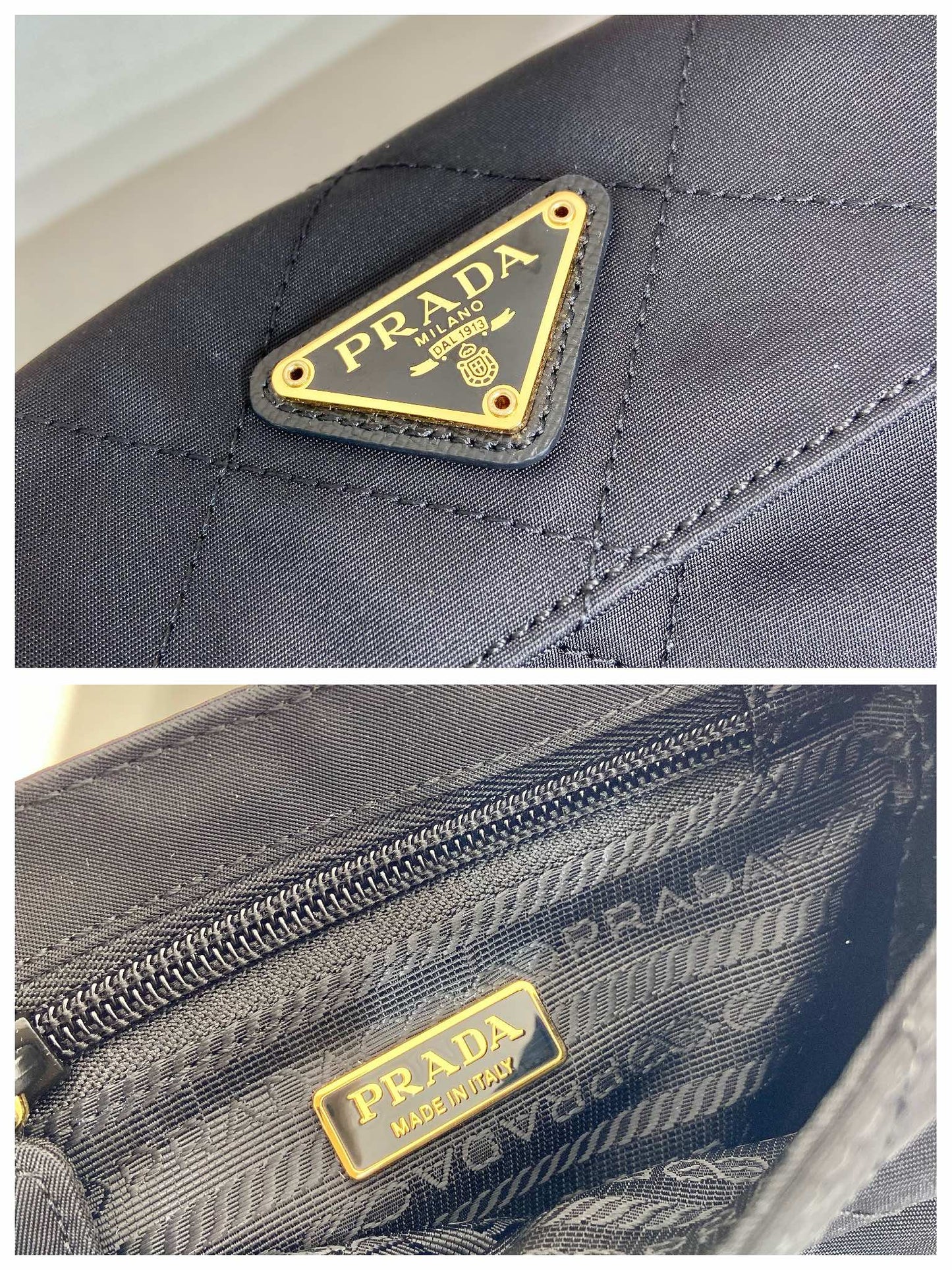 MINI QUILTED FLAP BAG 14 IN BLACK RE-NYLON FABRIC GOLD CHAIN mysite