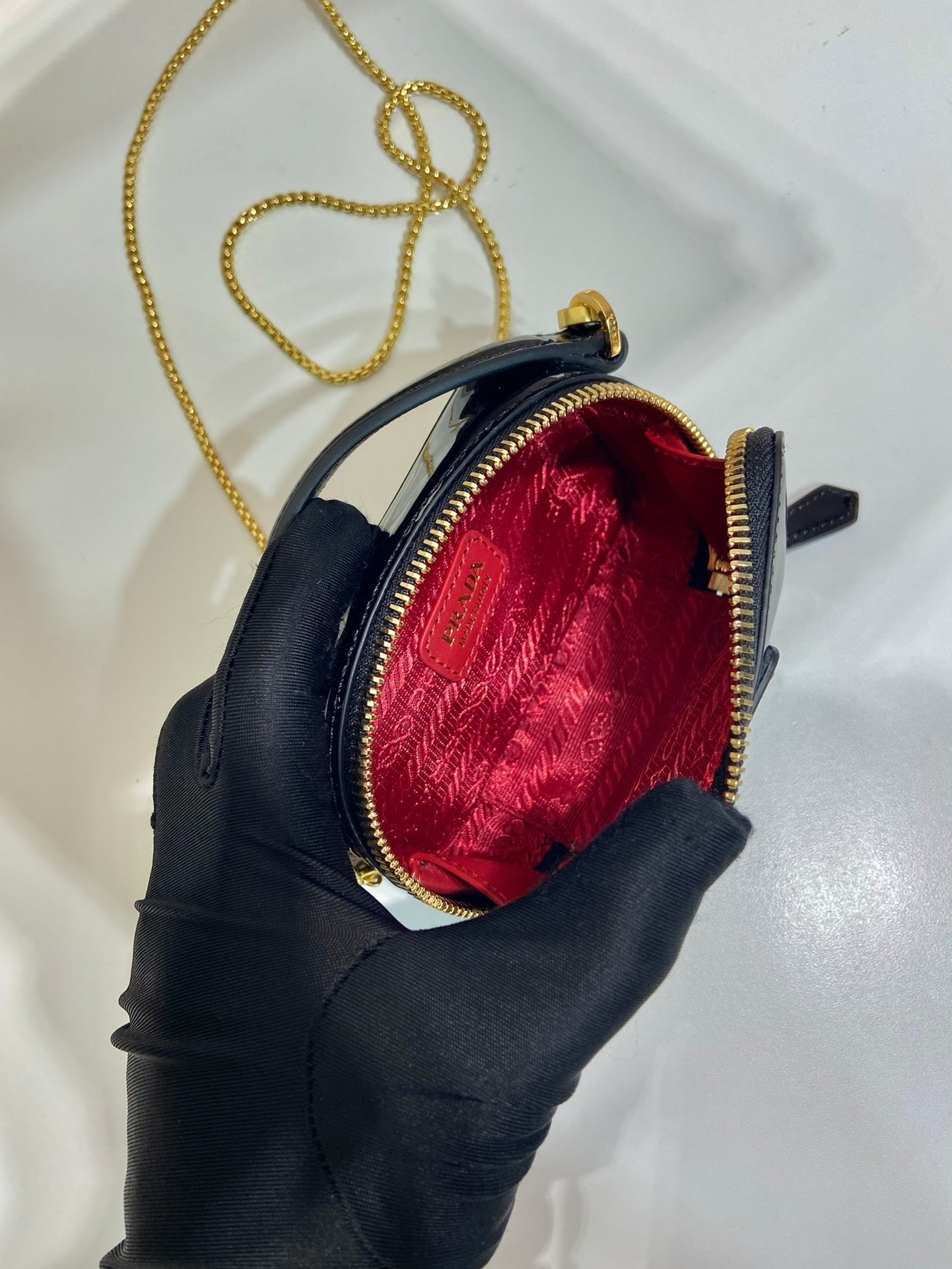 MINI HAND BAG 11 WITH GOLD STRAP IN BLACK PATENT CALFSKIN mysite