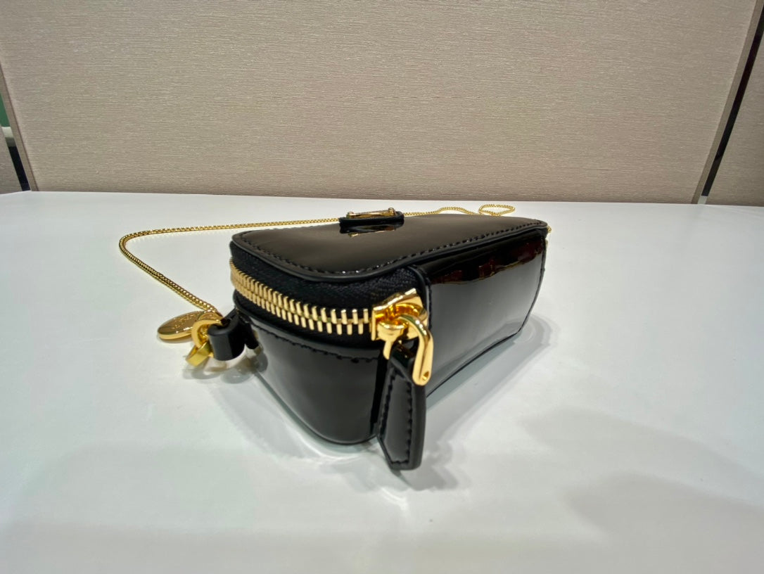 MINI HAND BAG 11 WITH GOLD STRAP IN BLACK PATENT CALFSKIN mysite