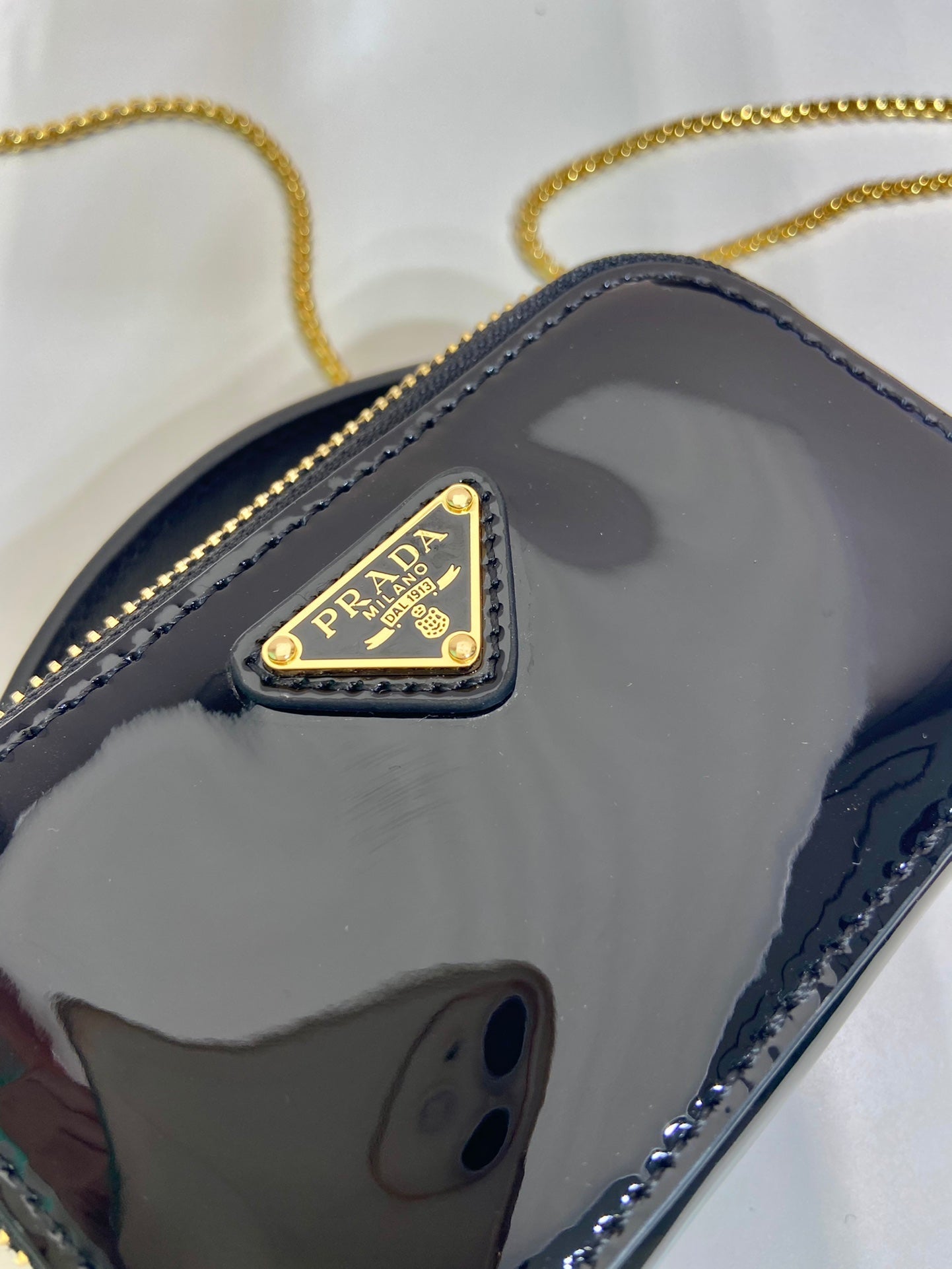 MINI HAND BAG 11 WITH GOLD STRAP IN BLACK PATENT CALFSKIN mysite