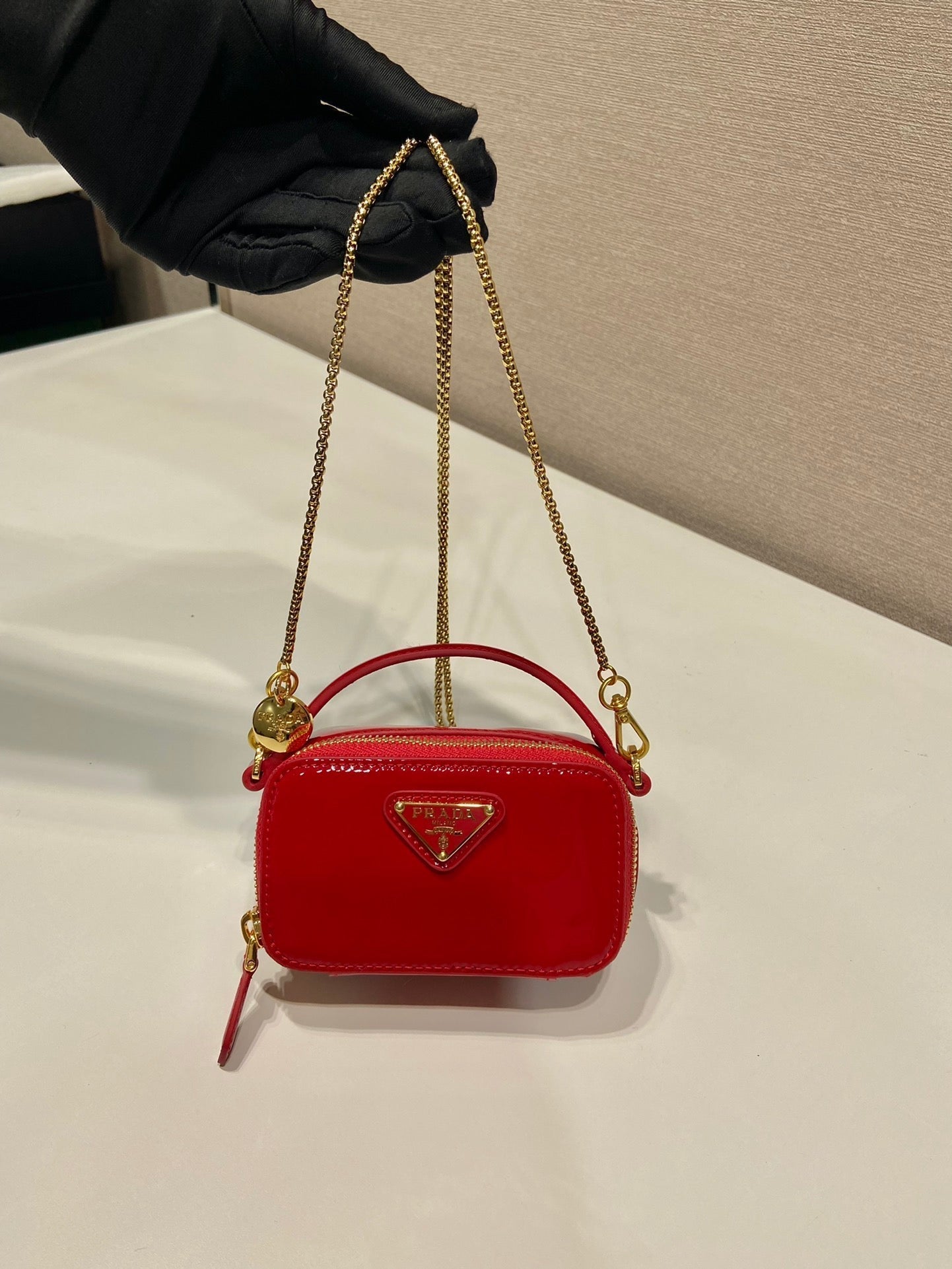 MINI HAND BAG 11 WITH GOLD STRAP IN RED PATENT CALFSKIN mysite