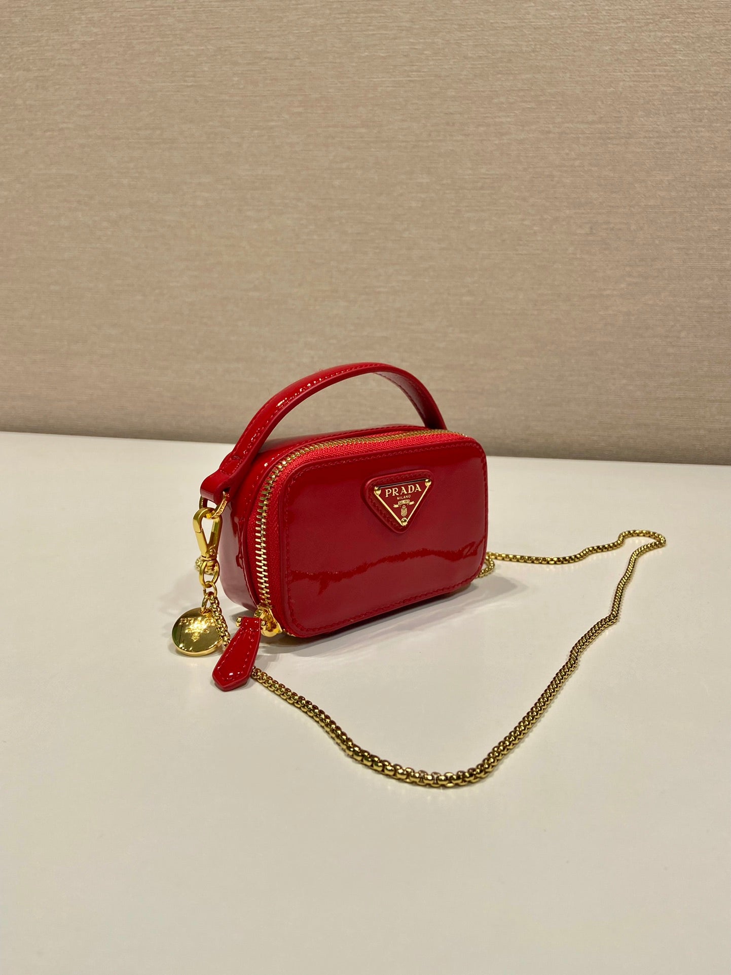 MINI HAND BAG 11 WITH GOLD STRAP IN RED PATENT CALFSKIN mysite