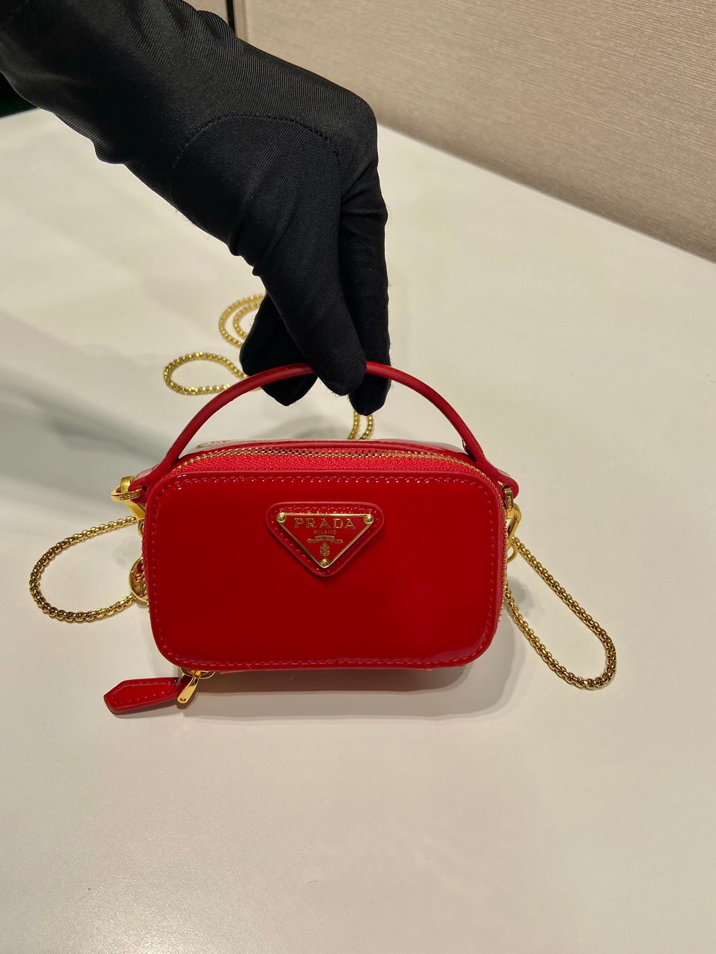 MINI HAND BAG 11 WITH GOLD STRAP IN RED PATENT CALFSKIN mysite