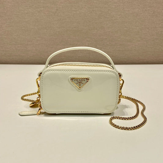 MINI HAND BAG 11 WITH GOLD STRAP IN WHITE PATENT CALFSKIN mysite