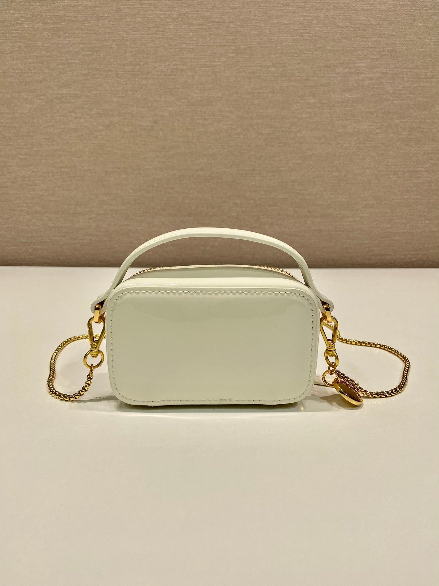 MINI HAND BAG 11 WITH GOLD STRAP IN WHITE PATENT CALFSKIN mysite