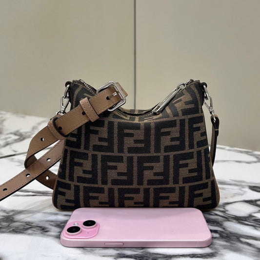 SHOULDER BAG 19 WITH FF MOTIF IN BROWN JACQUARD FABRIC mysite