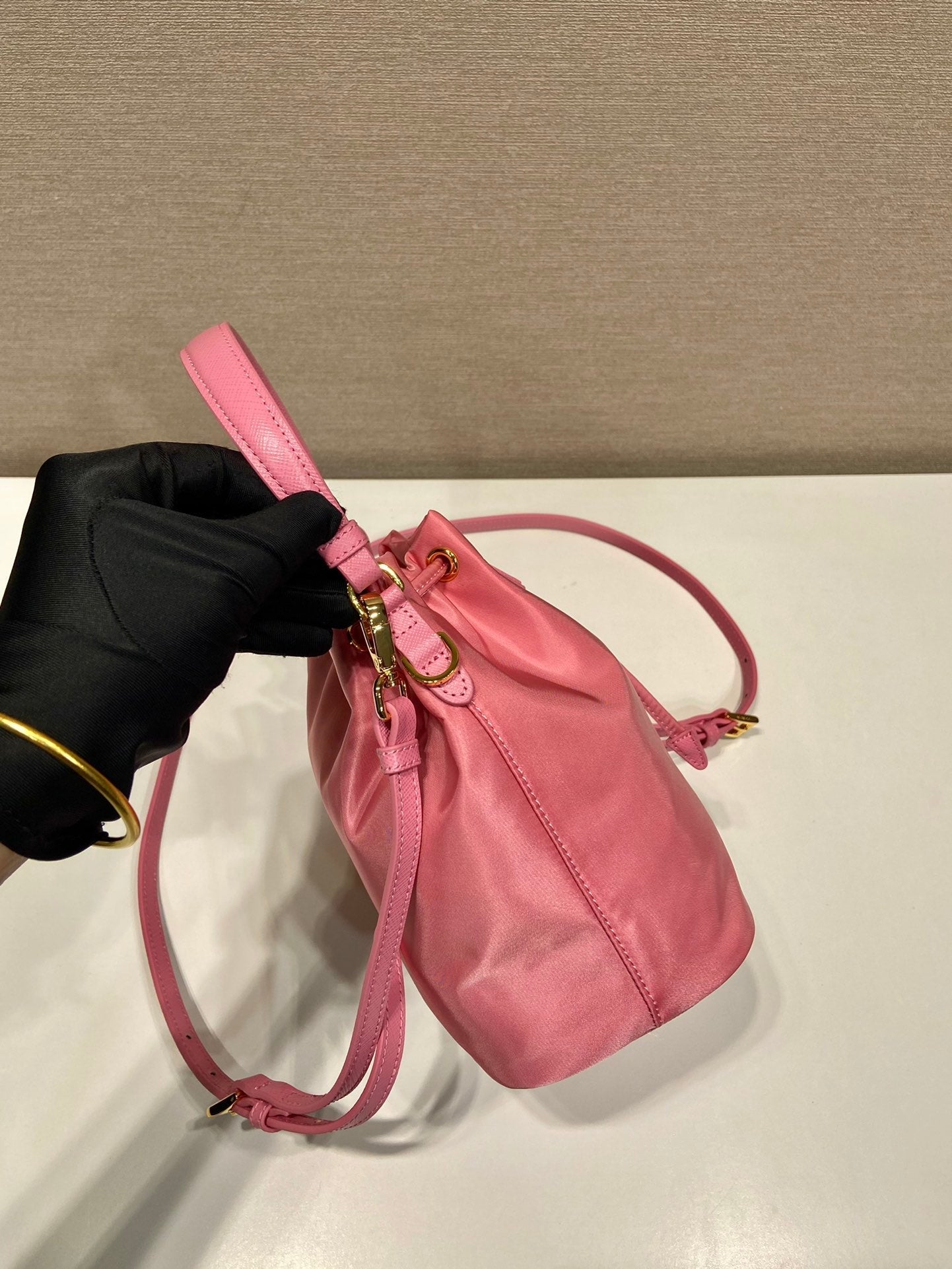 BUCKET BAG 19 IN CANDY PINK RE-NYLON AND SAFFIANO LEATHER HANDLE mysite
