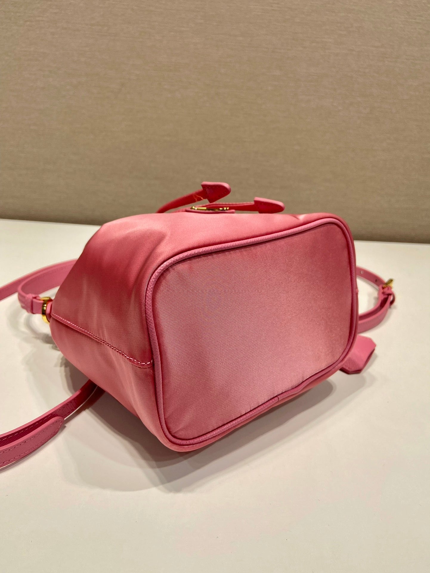 BUCKET BAG 19 IN CANDY PINK RE-NYLON AND SAFFIANO LEATHER HANDLE mysite