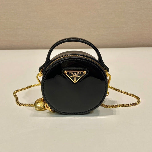 MINI ROUND BAG 8 IN BLACK GLOSSY CALFSKIN GOLD HARDWARE mysite