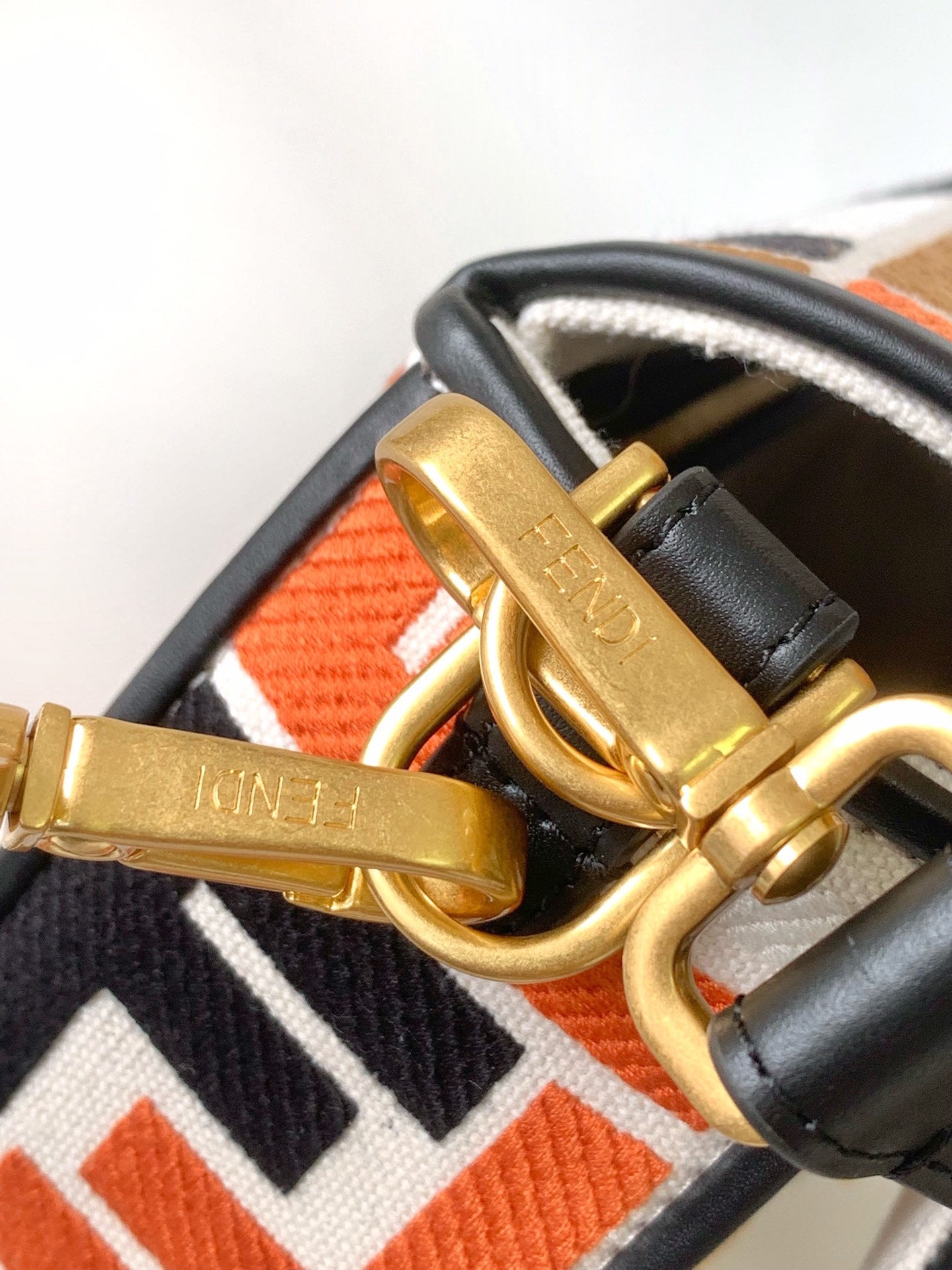 Fend Baguette Black White Brown Orange Canvas Bag 27 with FF Embroidery Ghw mysite