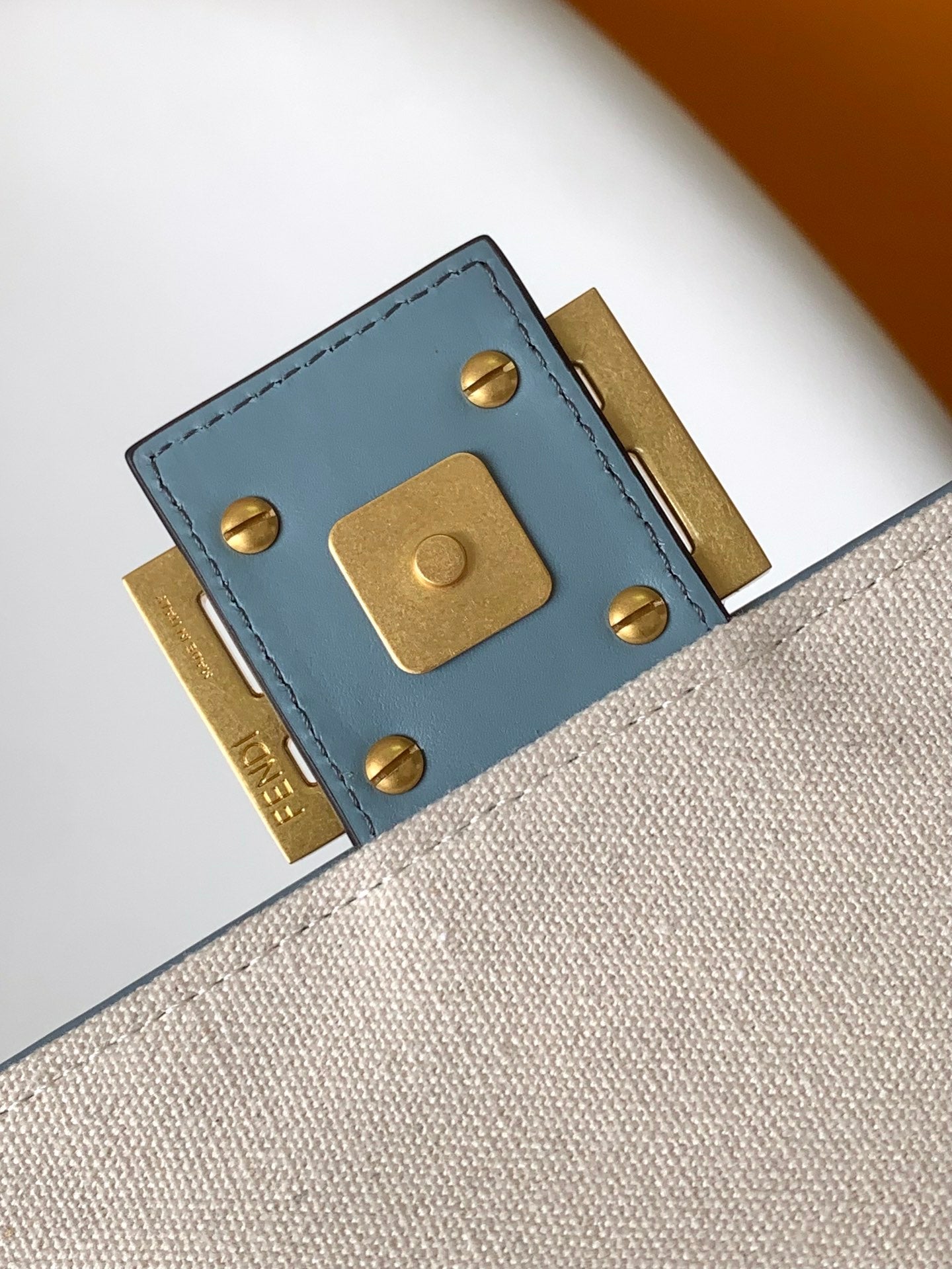 Fend Baguette Sky Blue and Multicolour Canvas Bag 27 with FF Embroidery Ghw mysite