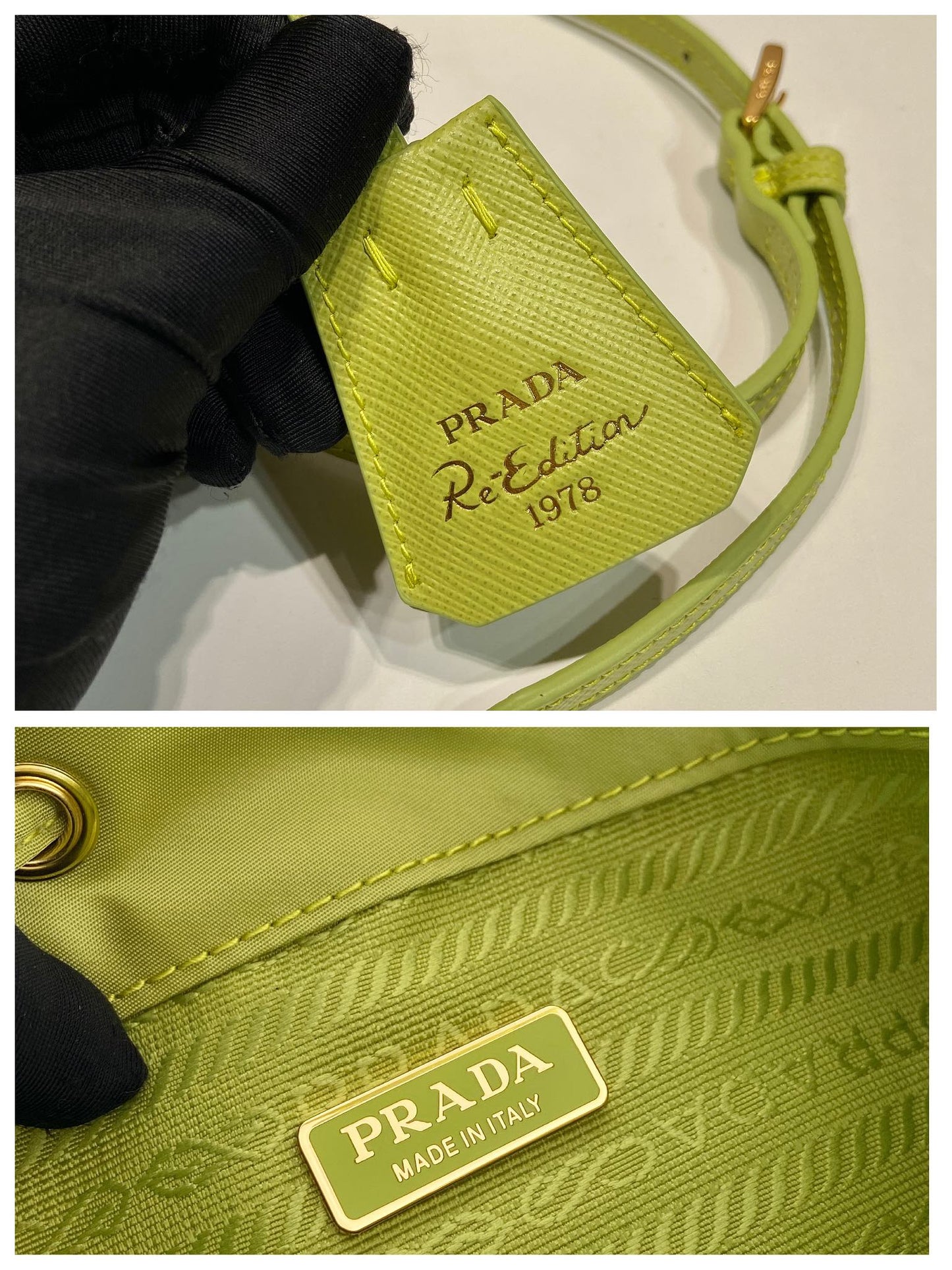 BUCKET BAG 19 IN APPLE GREEN RE-NYLON AND SAFFIANO LEATHER HANDLE mysite