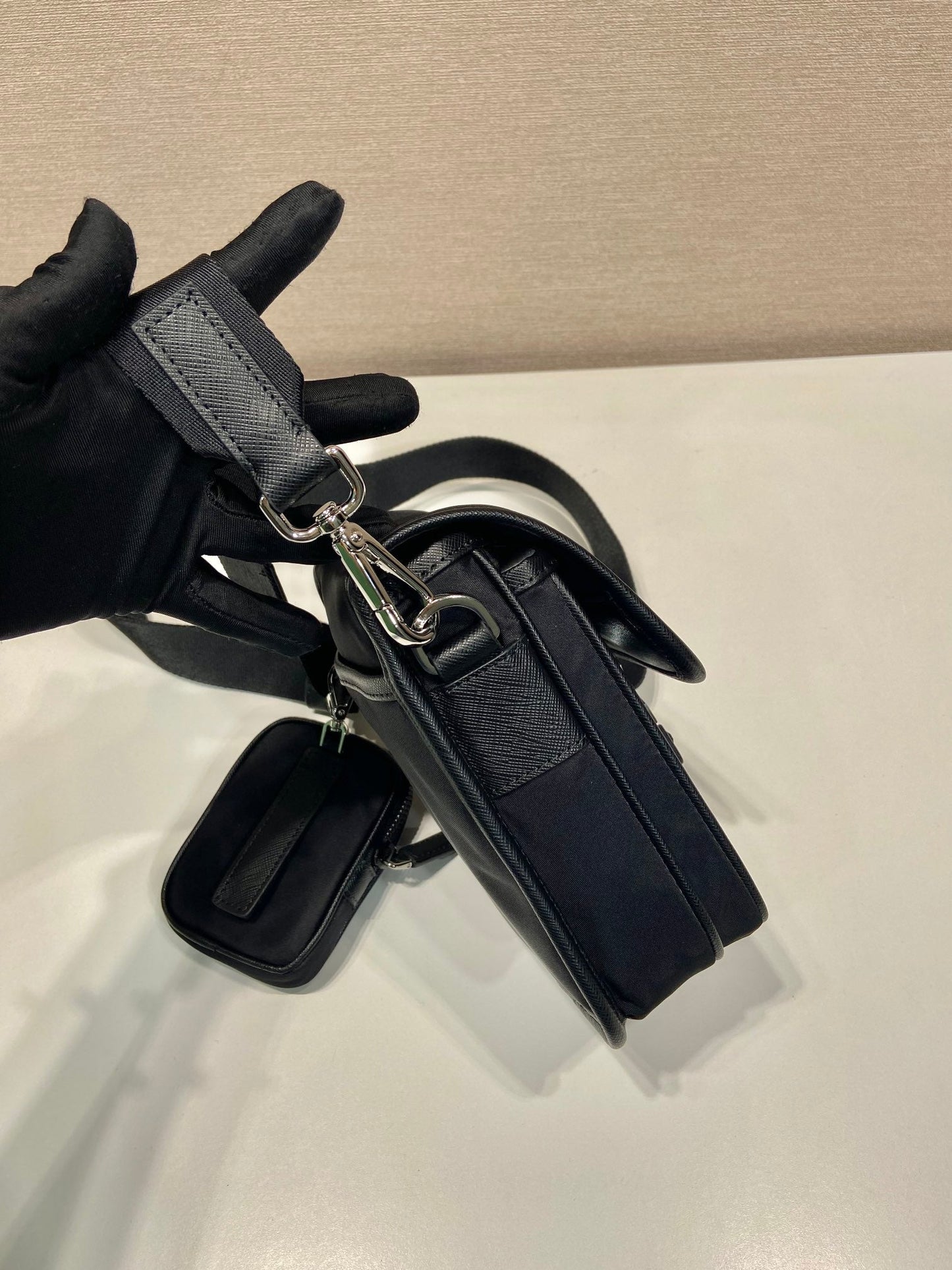 PHONE BAG 19 IN BLACK RE-NYLON AND SAFFIANO LEATHER TRIM mysite