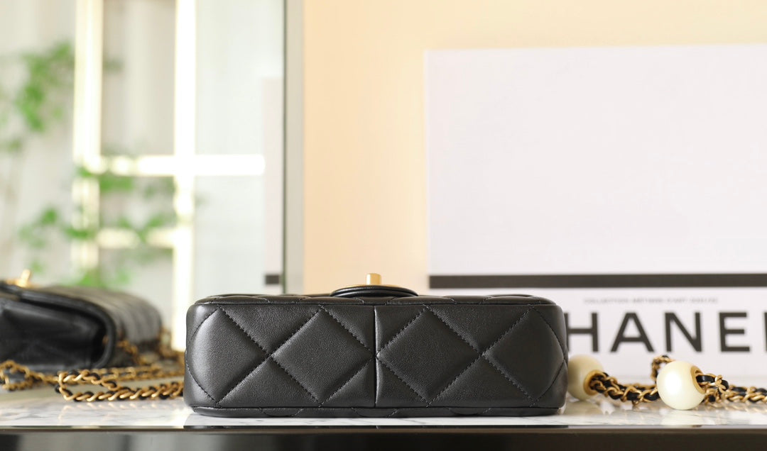 cc 24s mini flap bag 20cm black lambskin pearl ball mysite