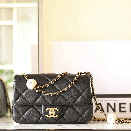 cc 24s mini flap bag 20cm black lambskin pearl ball mysite