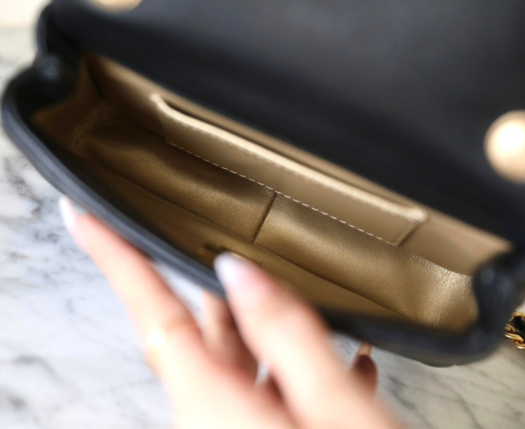 cc 24s mini flap bag 17cm black lambskin pearl ball mysite