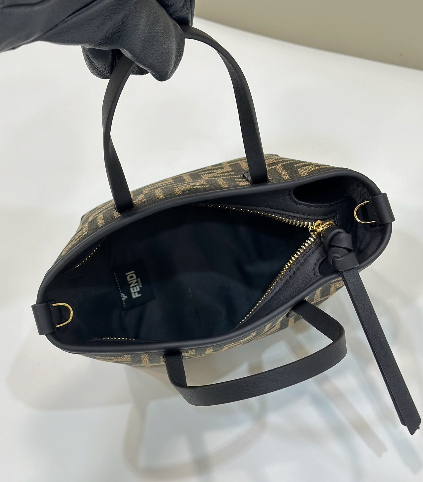 MINI ROLL BAG 15 BLACK MIX BROWN FF JACQUARD FABRIC mysite