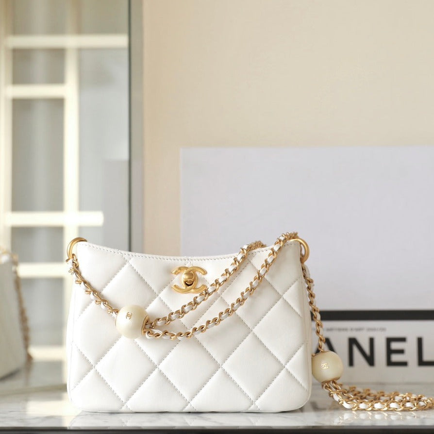 cc 24s hobo bag 19cm white lambskin pearl ball mysite