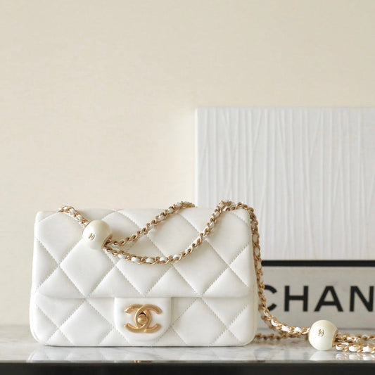 cc 24s mini flap bag 20cm white lambskin pearl ball mysite