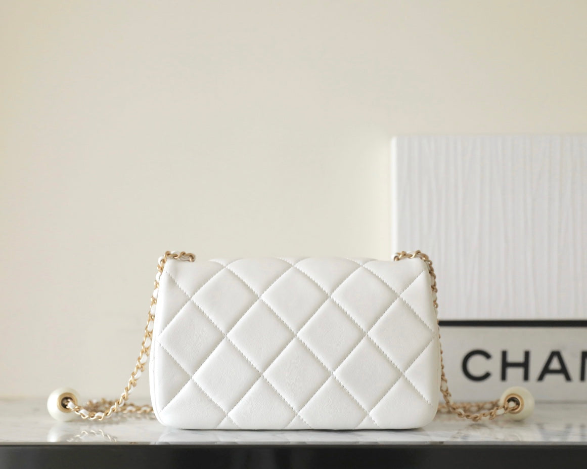 cc 24s mini flap bag 20cm white lambskin pearl ball mysite