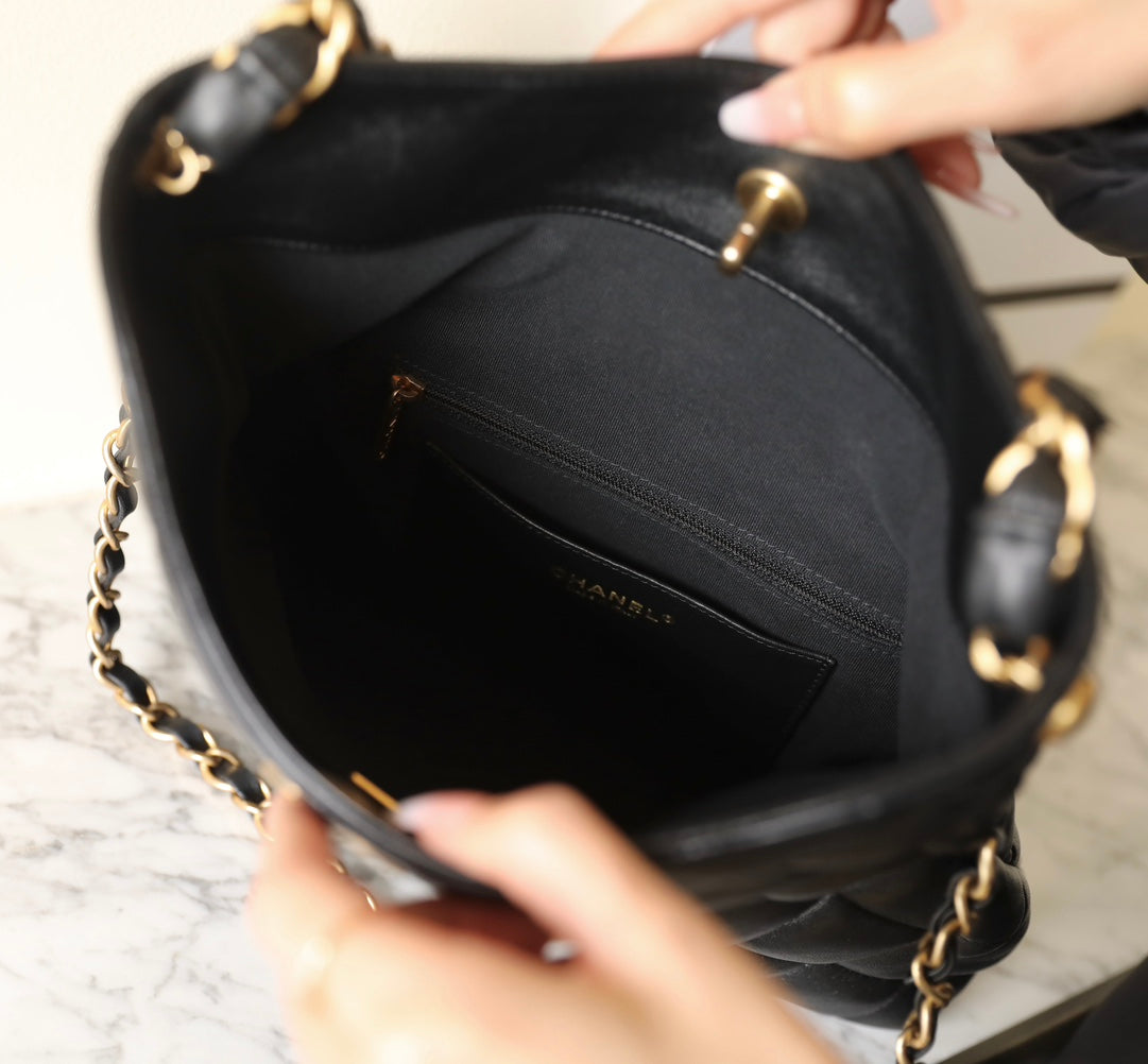 cc 24p hobo bag 28cm black lambskin gold hardware mysite