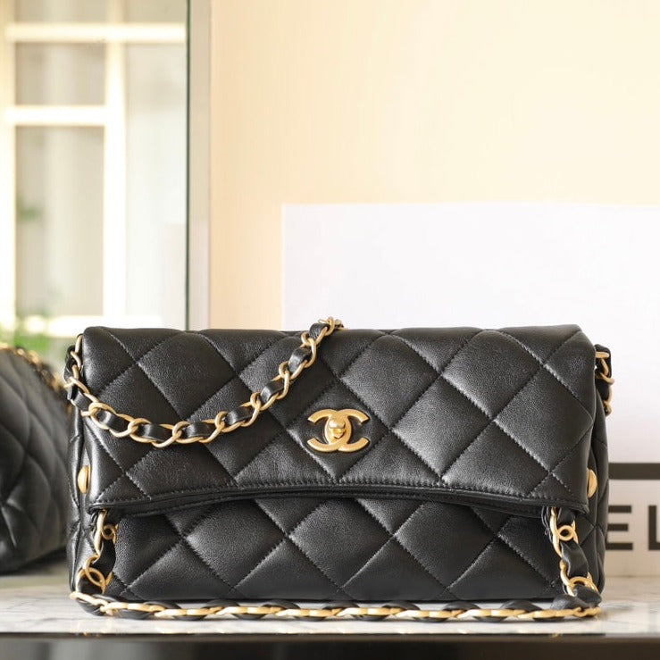 cc 24p hobo bag 28cm black lambskin gold hardware mysite