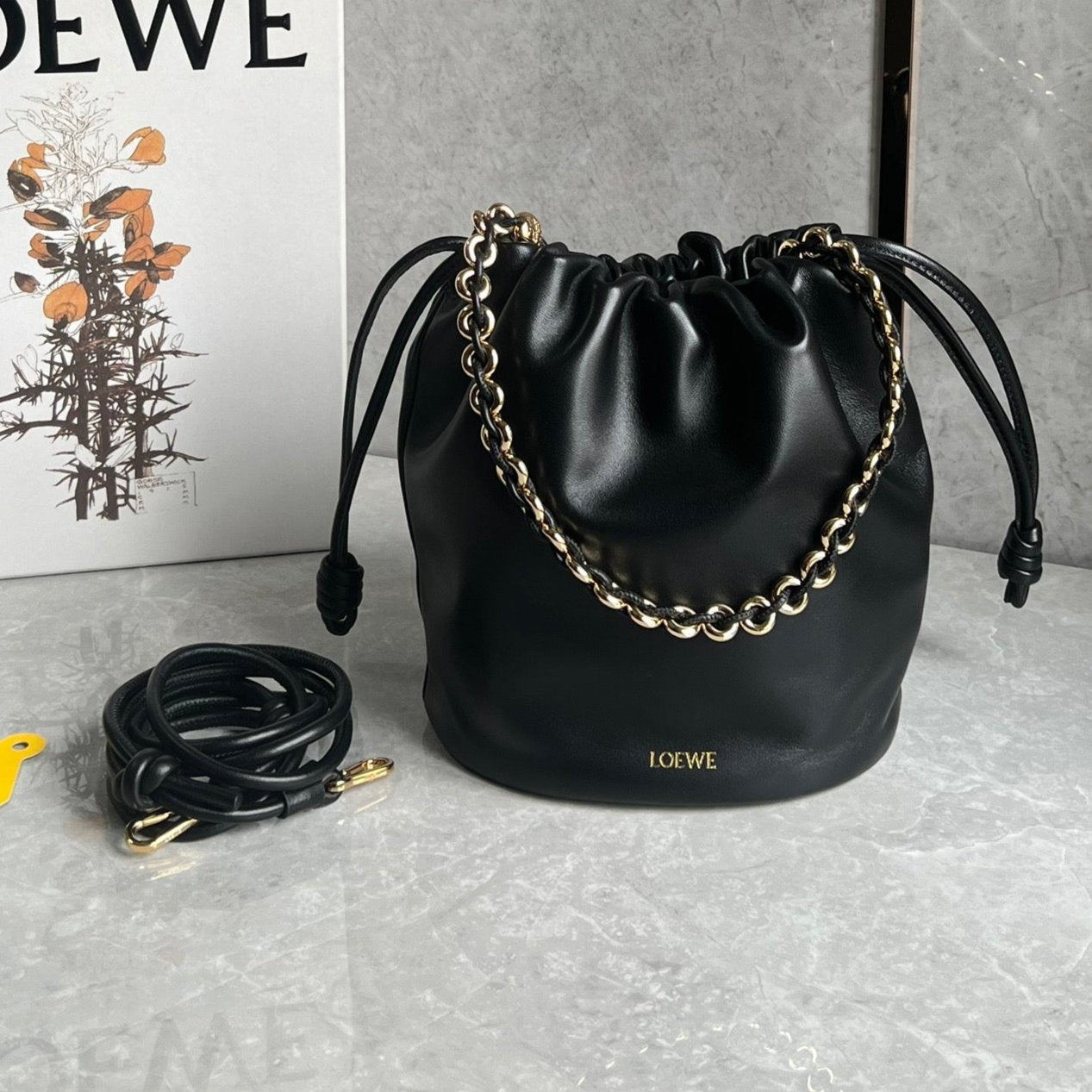 LOE 32 FLAMENCO PURSE BUCKET IN BLACK MELLOW NAPPA LAMBSKIN mysite