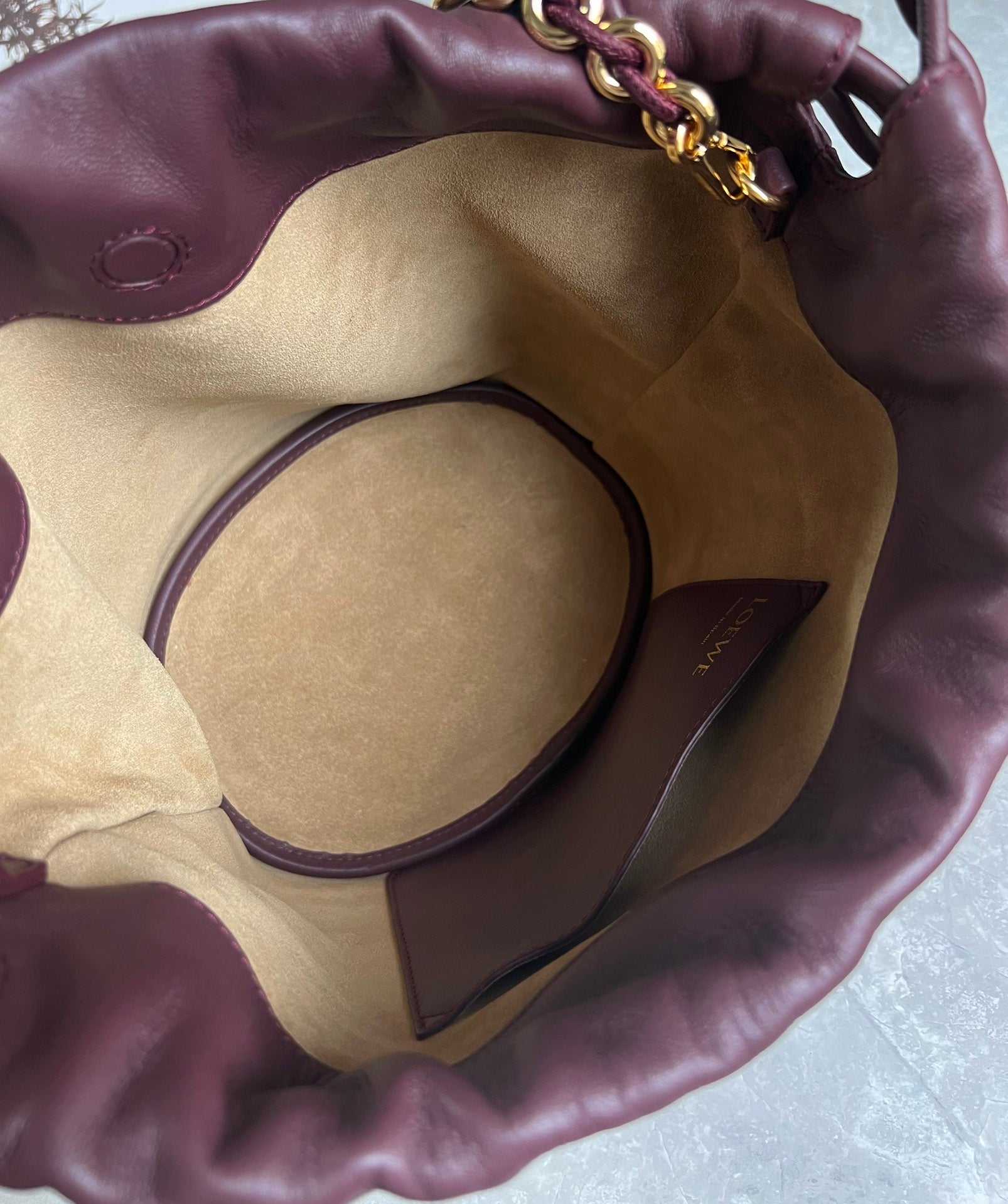 LOE 32 FLAMENCO PURSE BUCKET IN DARK BURGUNDY MELLOW NAPPA LAMBSKIN mysite