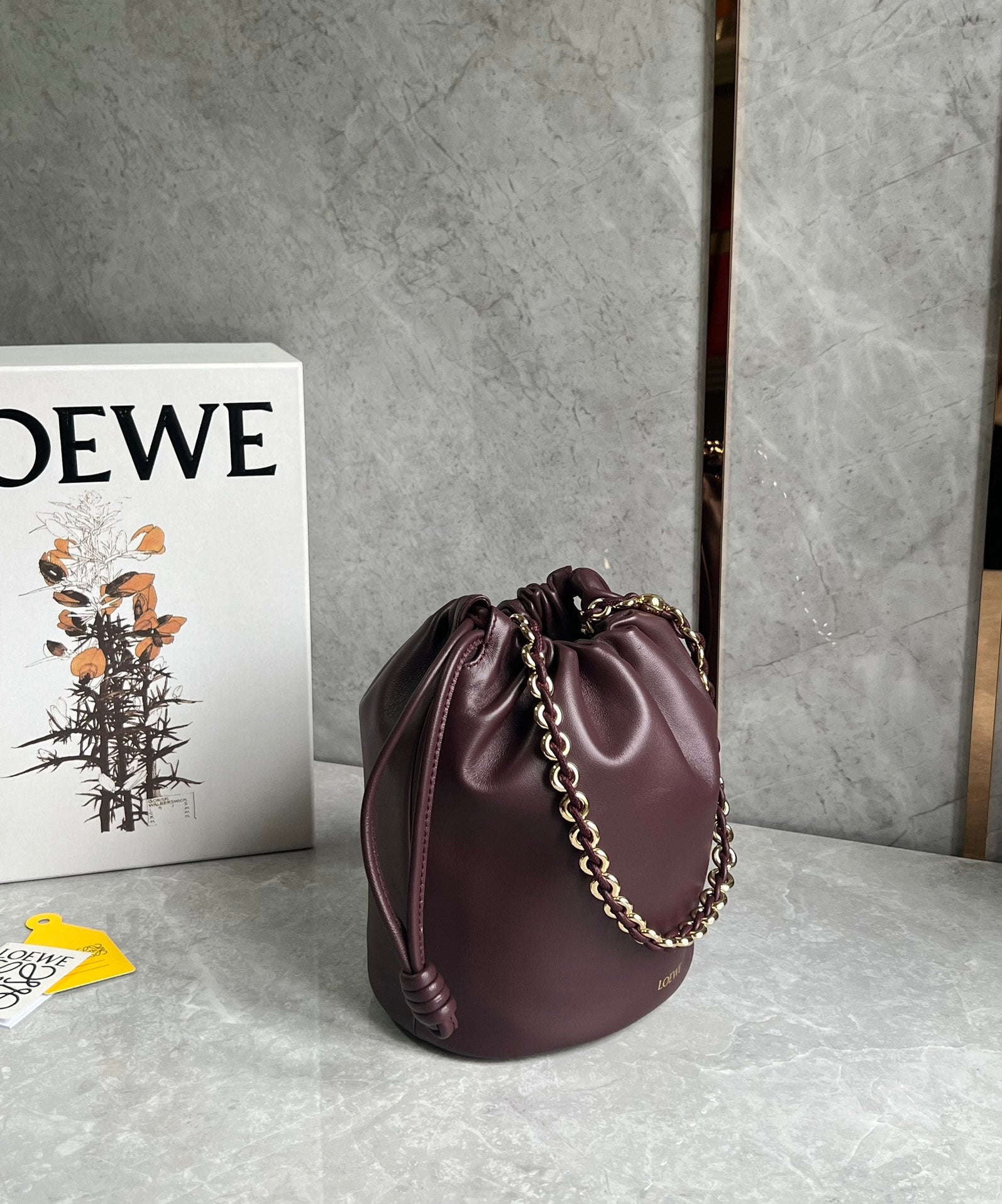 LOE 32 FLAMENCO PURSE BUCKET IN DARK BURGUNDY MELLOW NAPPA LAMBSKIN mysite