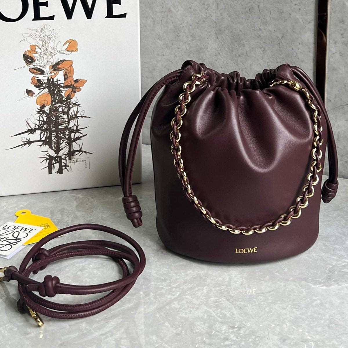 LOE 32 FLAMENCO PURSE BUCKET IN DARK BURGUNDY MELLOW NAPPA LAMBSKIN mysite