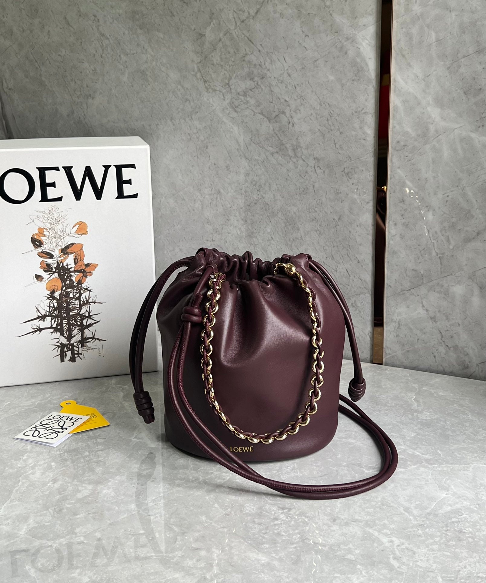 LOE 32 FLAMENCO PURSE BUCKET IN DARK BURGUNDY MELLOW NAPPA LAMBSKIN mysite