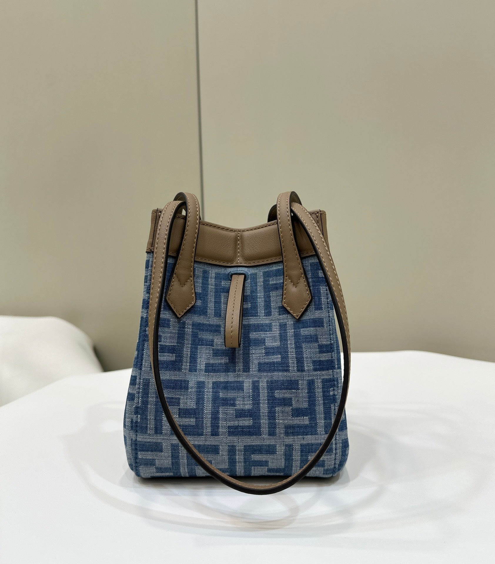 FENDI ORIGAMI MINI 19 IN TRUE BLUE MONOGRAM DENIM WITH CALFSKIN STRAP mysite