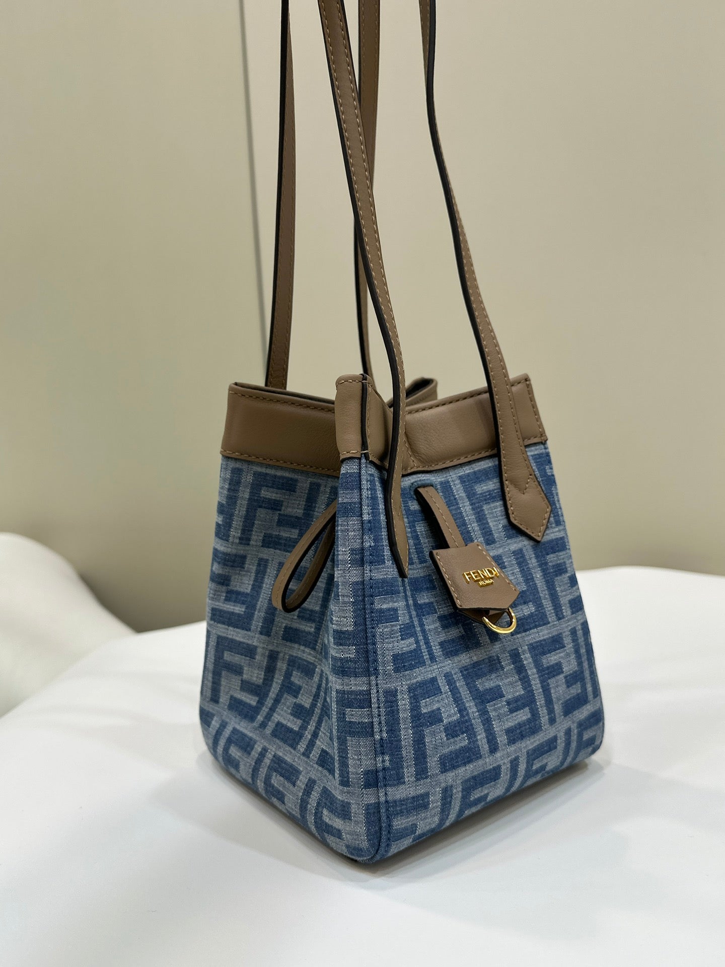 FENDI ORIGAMI MINI 19 IN TRUE BLUE MONOGRAM DENIM WITH CALFSKIN STRAP mysite