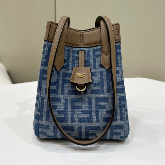 FENDI ORIGAMI MINI 19 IN TRUE BLUE MONOGRAM DENIM WITH CALFSKIN STRAP mysite
