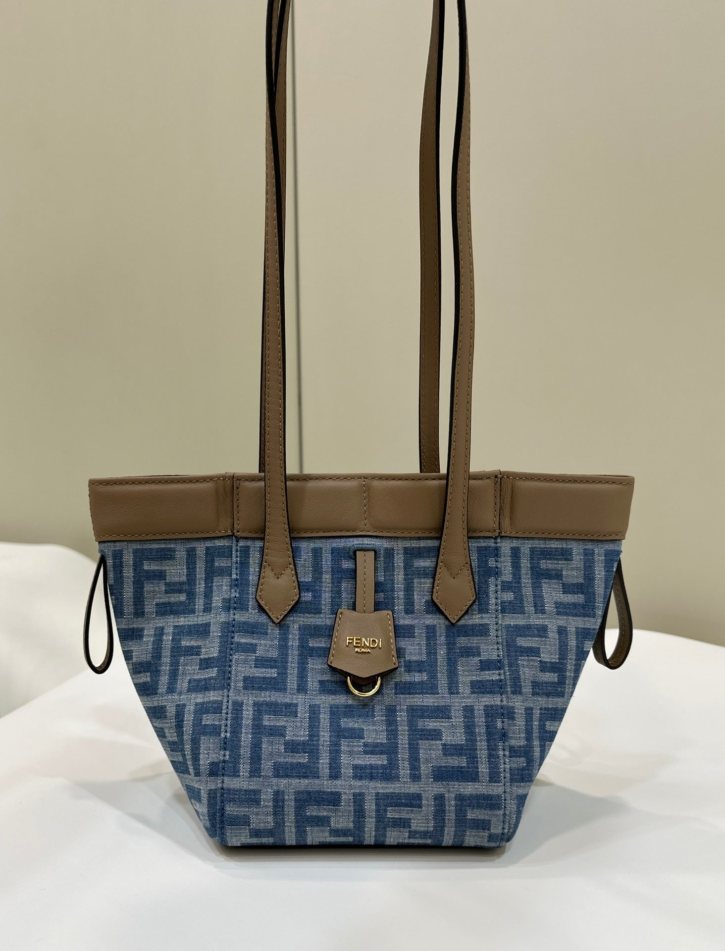 FENDI ORIGAMI MINI 19 IN TRUE BLUE MONOGRAM DENIM WITH CALFSKIN STRAP mysite