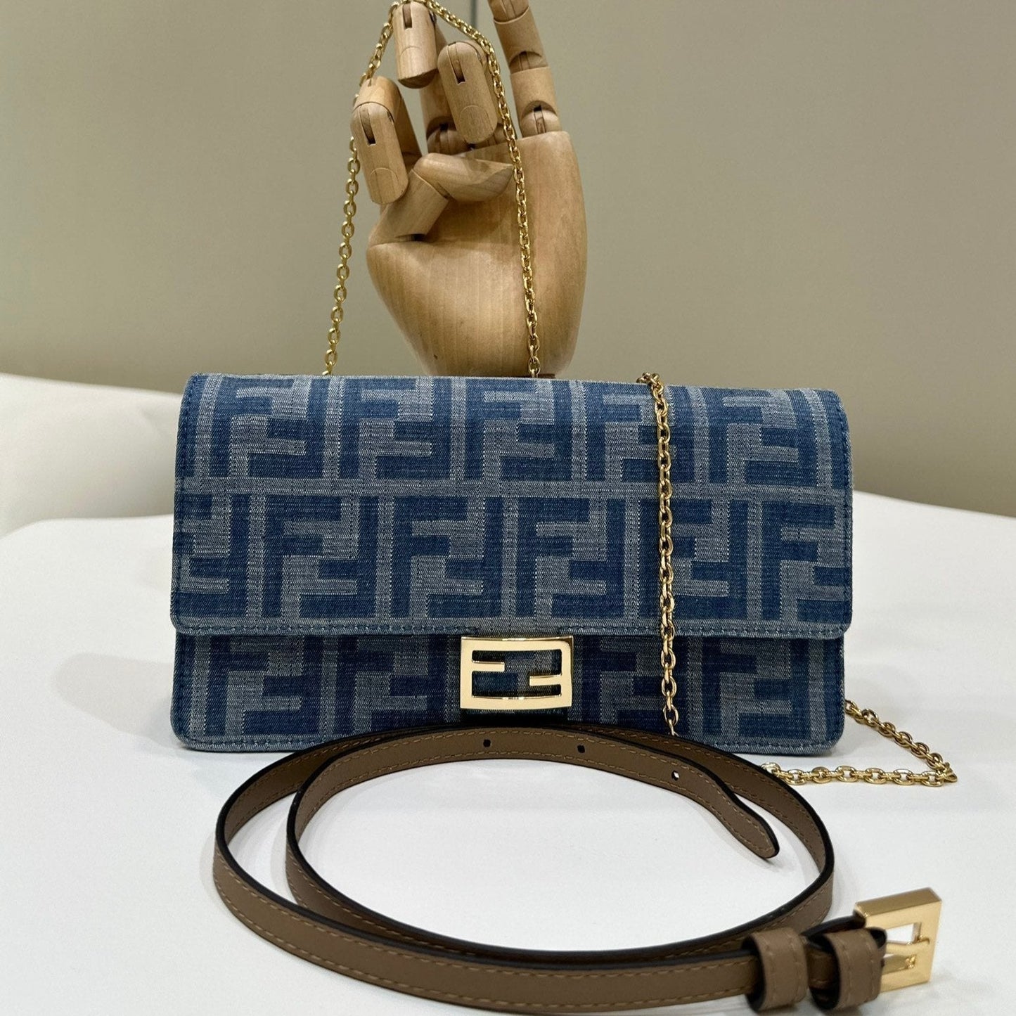 BAGUETTE MINI 21 BAG IN CERULEAN BLUE MONOGRAM DENIM WITH GOLD HARDWARE mysite