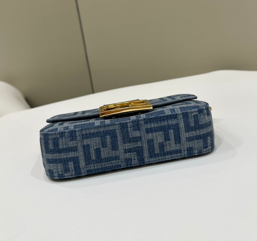 BAGUETTE MINI 19 BAG IN CERULEAN BLUE MONOGRAM DENIM WITH GOLD HARDWARE mysite
