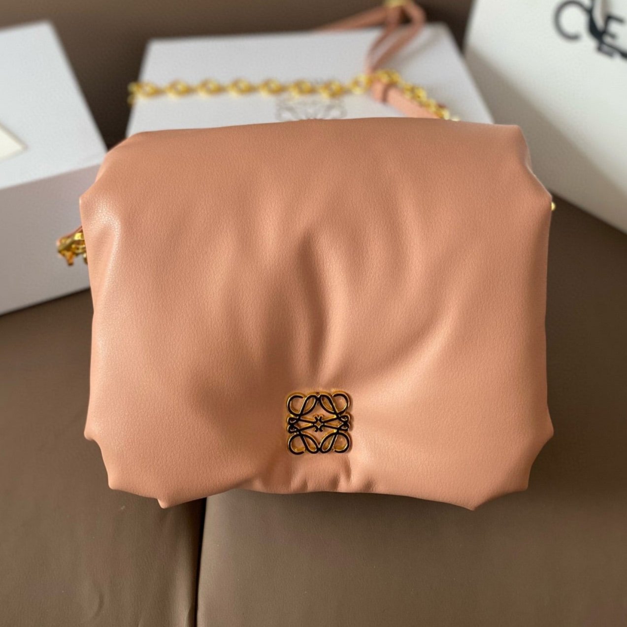 LOE MINI PUFFER GOYA 23 BAG IN CAMEL SHINY NAPPA LAMBSKIN mysite