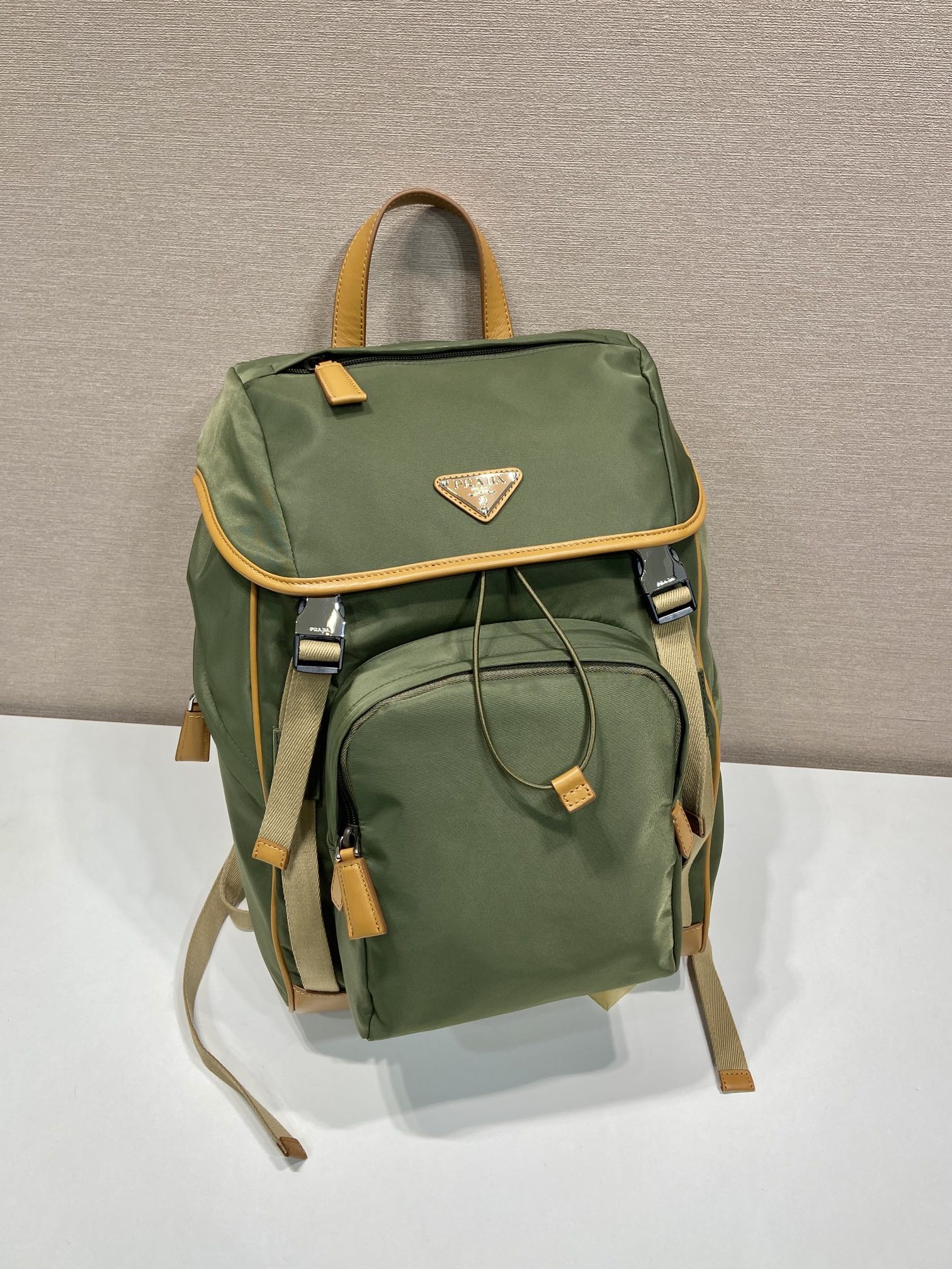 BACKPACK 45 IN SEAWEED GREEN RE-NYLON AND BROWN CALFSKIN TRIM mysite