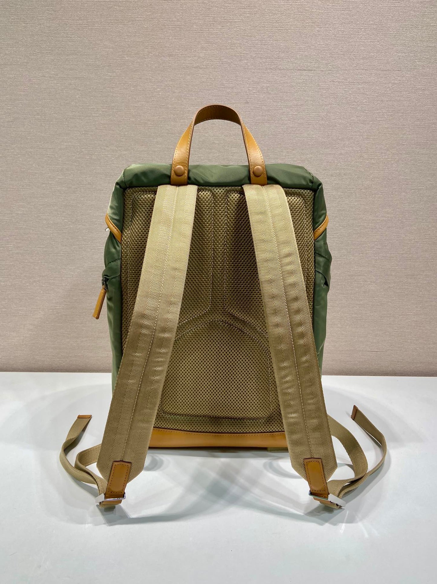 BACKPACK 45 IN SEAWEED GREEN RE-NYLON AND BROWN CALFSKIN TRIM mysite