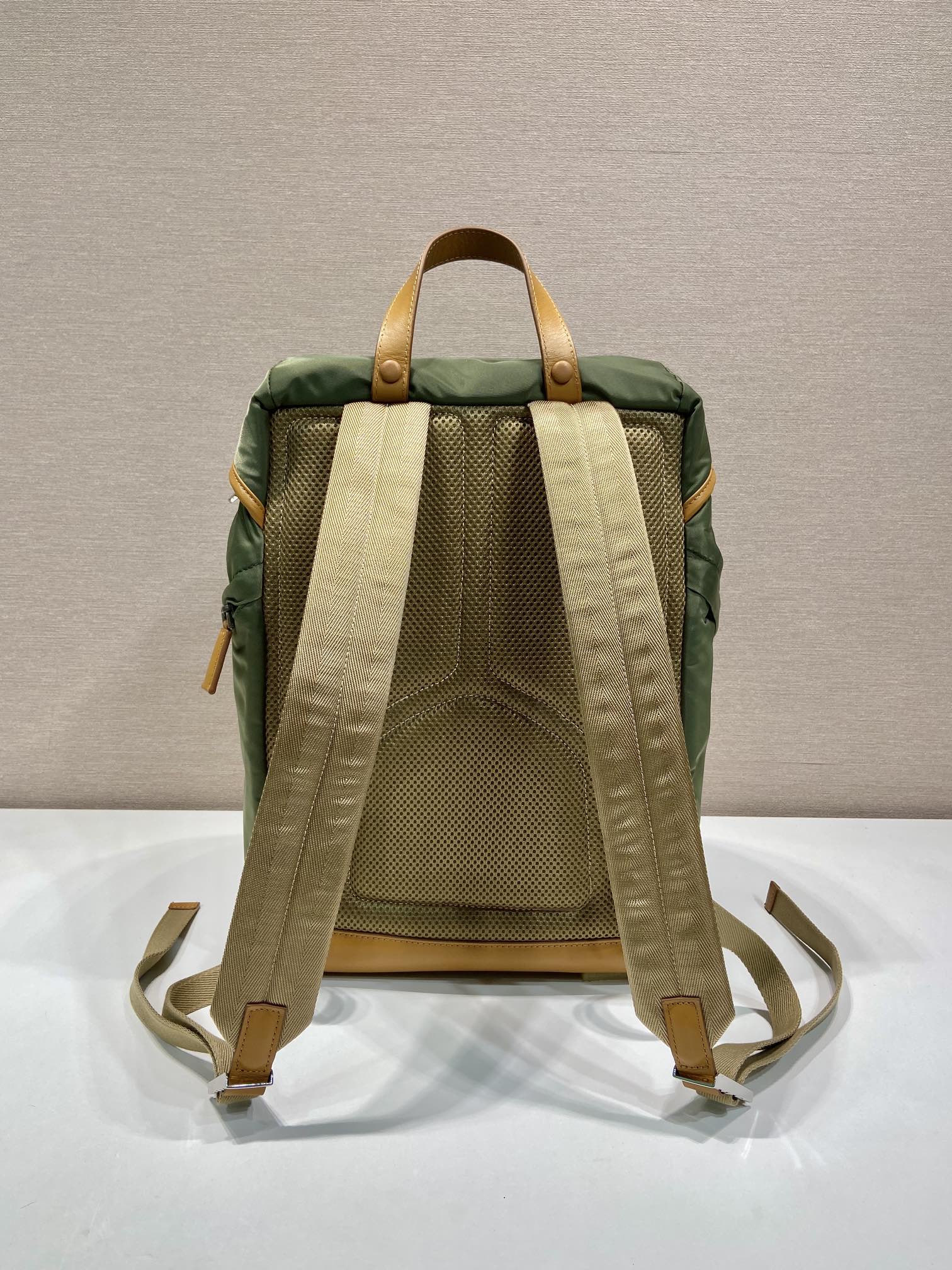 BACKPACK 45 IN SEAWEED GREEN RE-NYLON AND BROWN CALFSKIN TRIM mysite