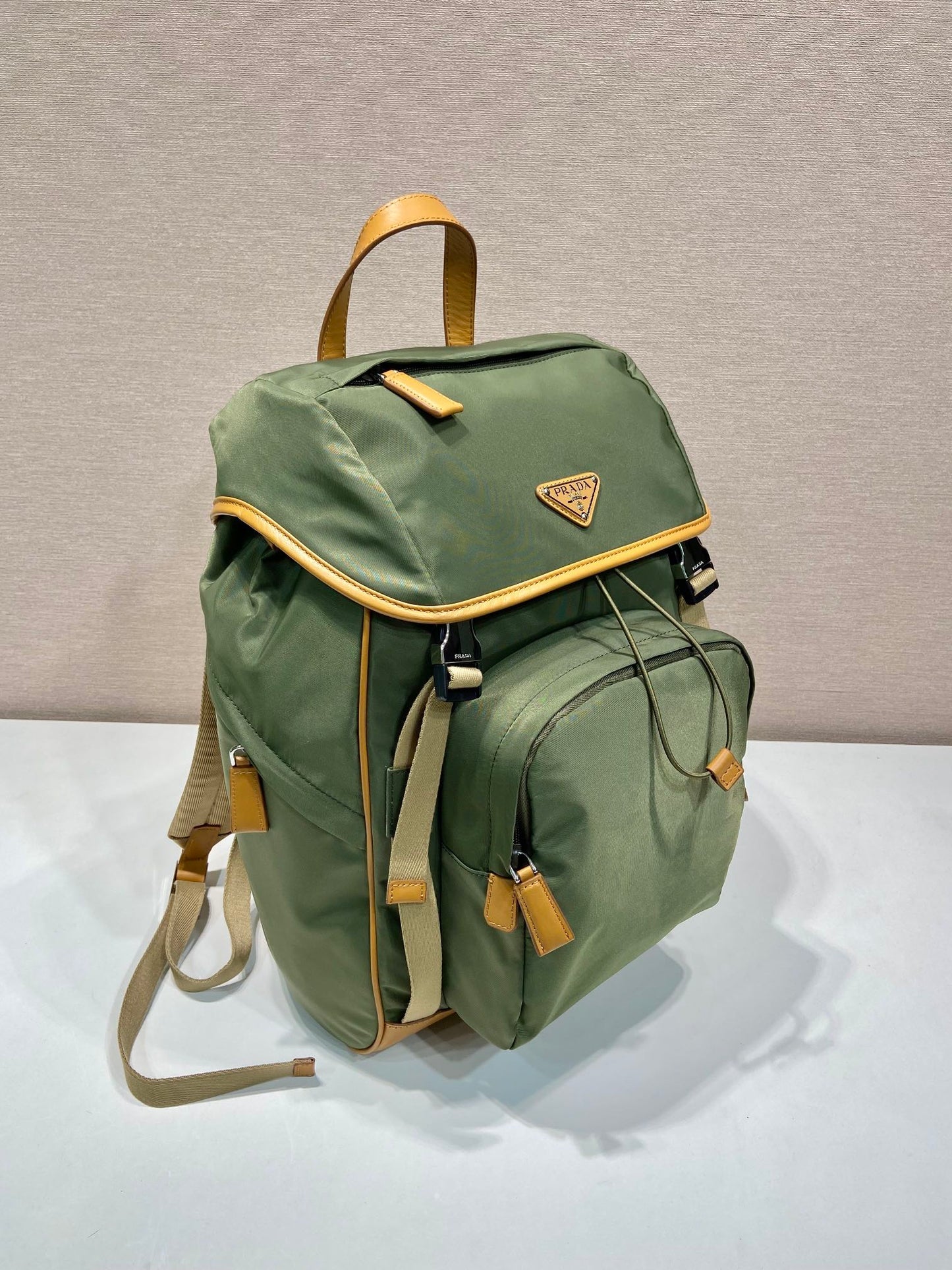 BACKPACK 45 IN SEAWEED GREEN RE-NYLON AND BROWN CALFSKIN TRIM mysite