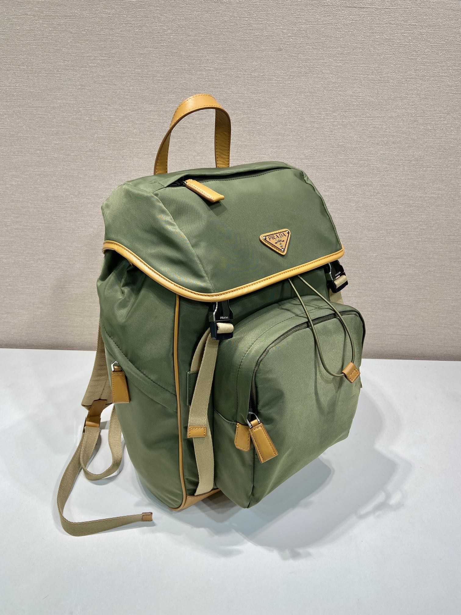 BACKPACK 45 IN SEAWEED GREEN RE-NYLON AND BROWN CALFSKIN TRIM mysite