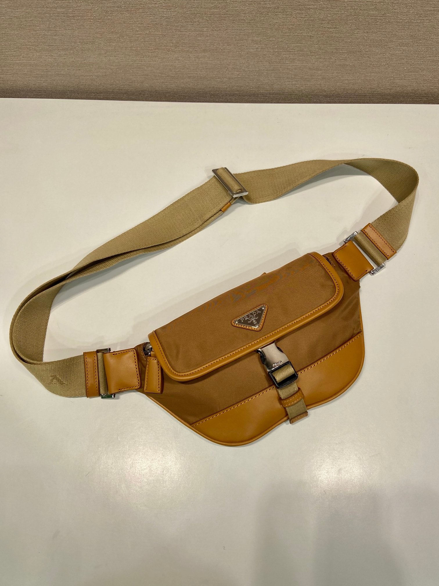 BELT BAG 18 IN SEPIA BROWN RE-NYLON AND CALFSKIN TRIM mysite