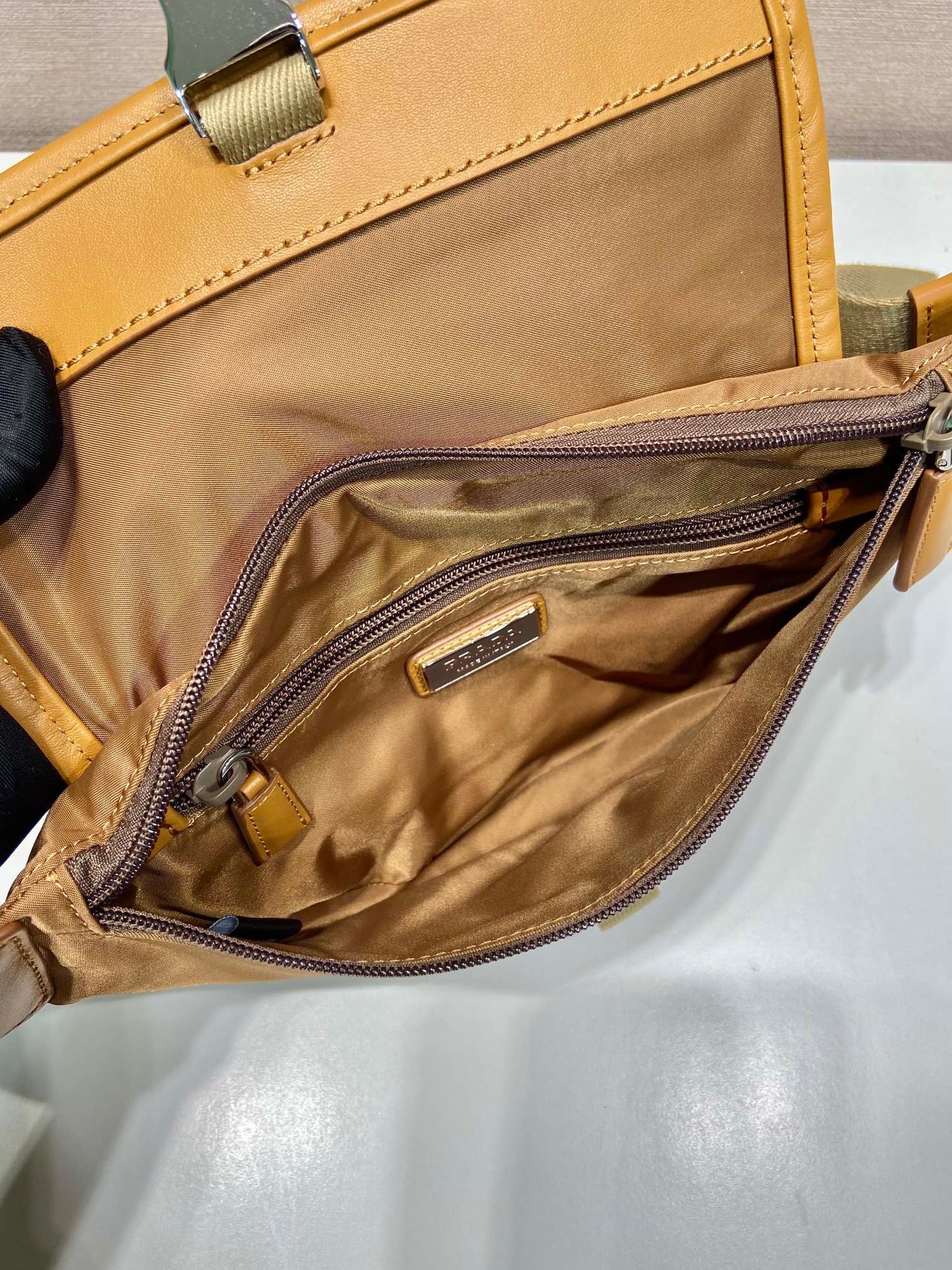 BELT BAG 18 IN SEPIA BROWN RE-NYLON AND CALFSKIN TRIM mysite