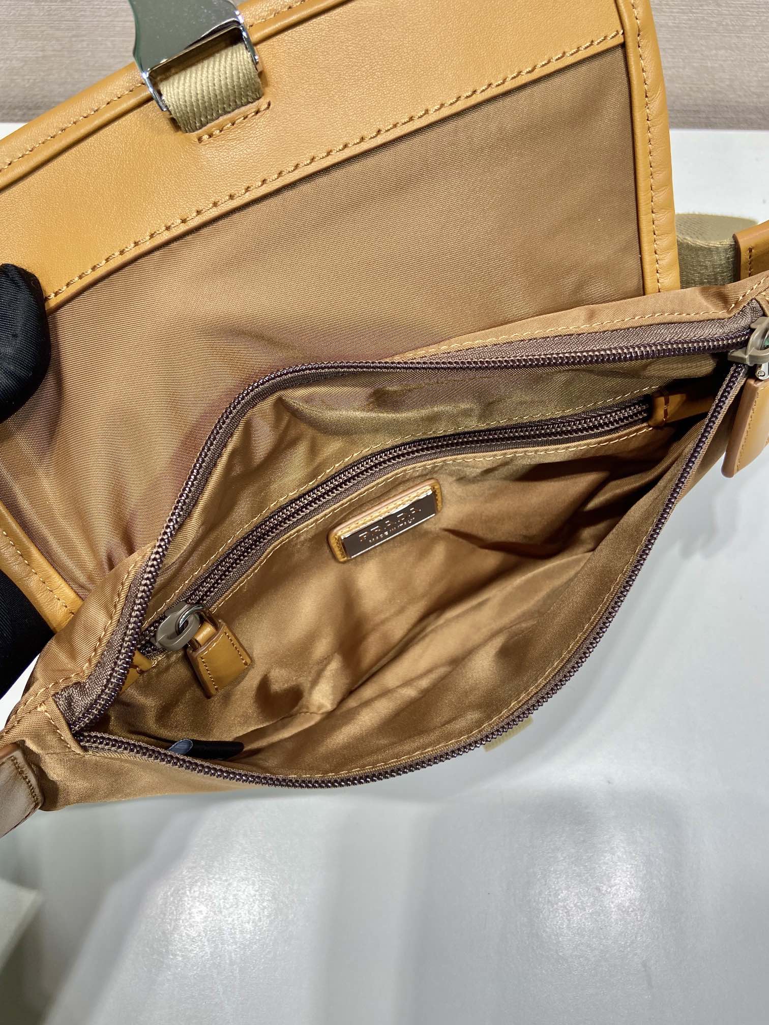 BELT BAG 18 IN SEPIA BROWN RE-NYLON AND CALFSKIN TRIM mysite