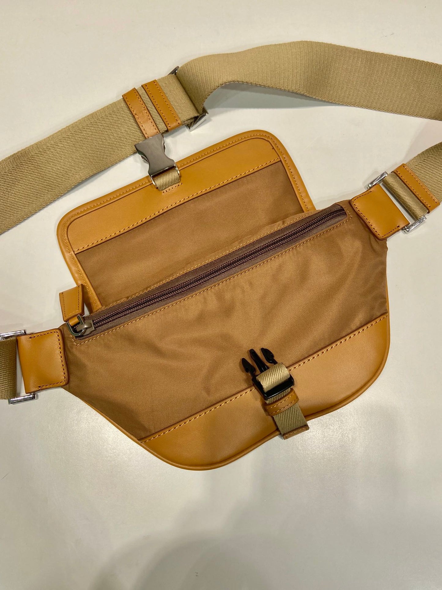 BELT BAG 18 IN SEPIA BROWN RE-NYLON AND CALFSKIN TRIM mysite