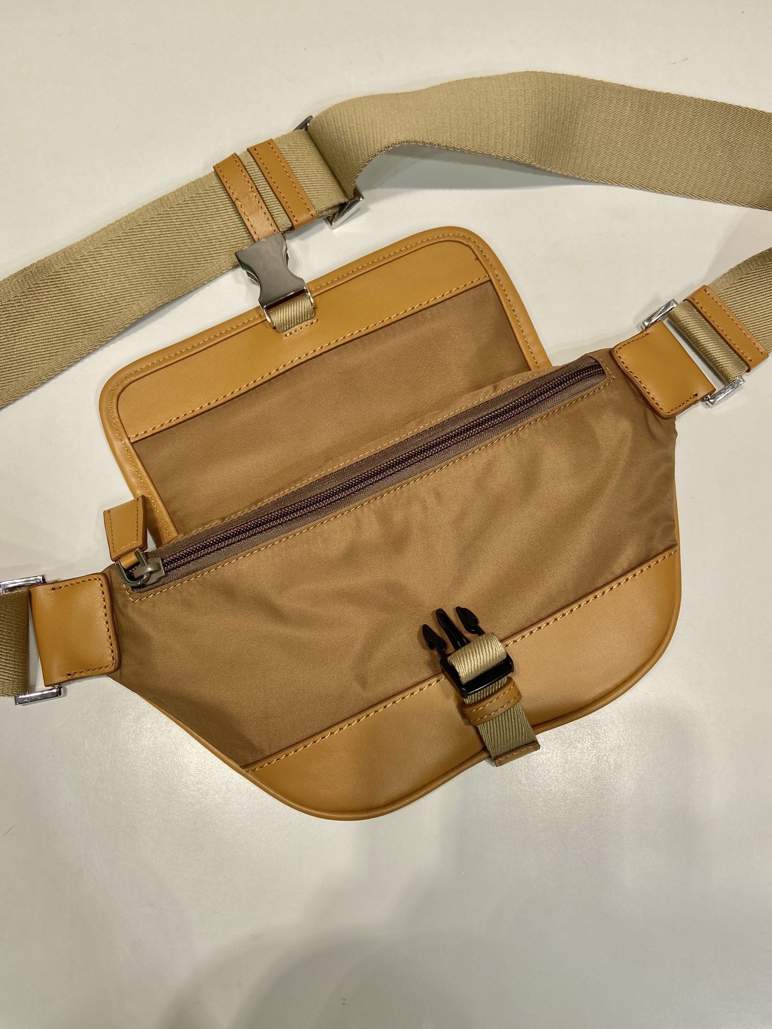 BELT BAG 18 IN SEPIA BROWN RE-NYLON AND CALFSKIN TRIM mysite