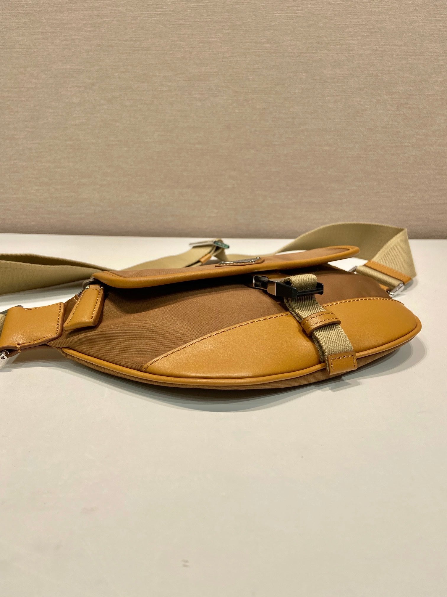 BELT BAG 18 IN SEPIA BROWN RE-NYLON AND CALFSKIN TRIM mysite